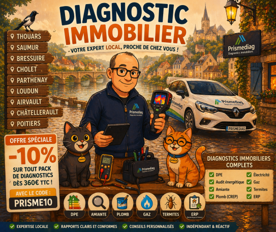 Diagnostic immobilier, DPE, DPE Projeté, Audit énergétique | Prismediag Diagnostics immobiliers - DPE - Thouars Bressuire Saumur Loudun Parthenay Niort Chinon Cholet Mauléon Airvault et alentours - Prismediag