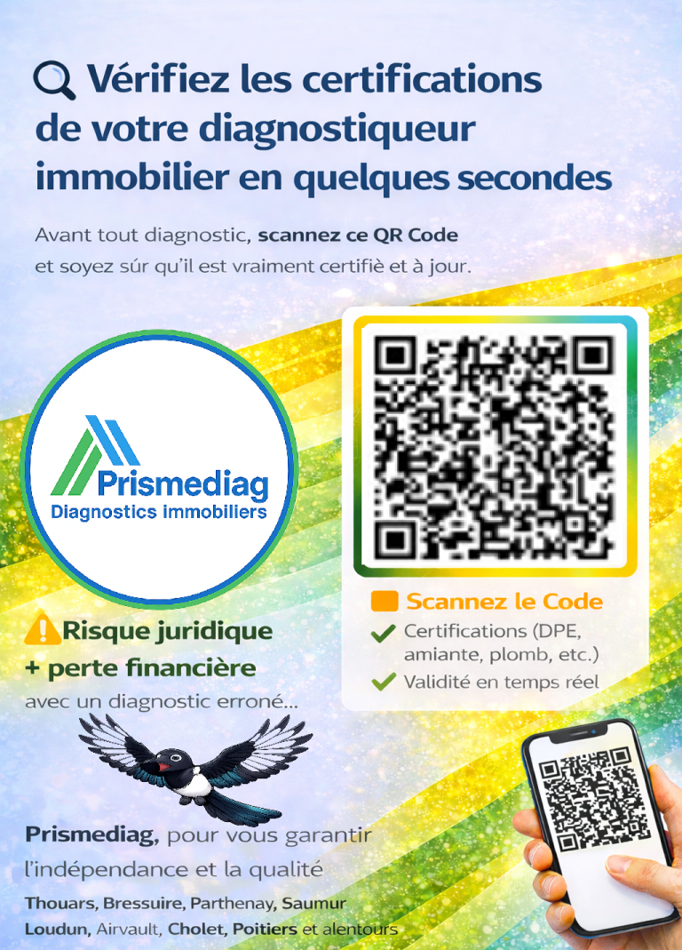 Diagnostic immobilier, DPE, Audit énergétique - Prismediag Diagnostics immobiliers - DPE - Thouars Bressuire Saumur Loudun Parthenay Niort Chinon Cholet Mauléon Airvault et alentours - Prismediag
